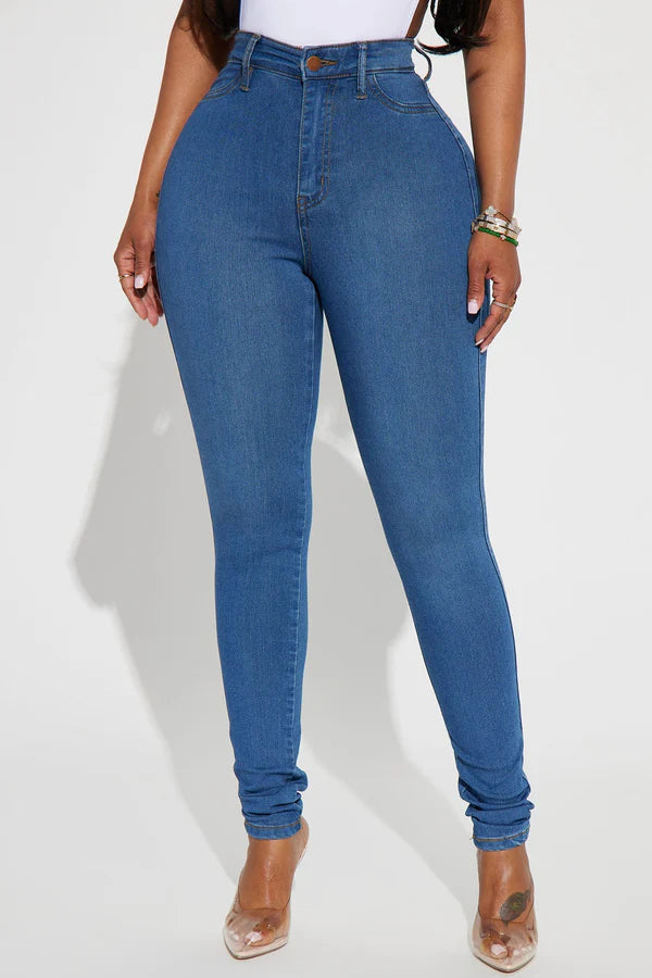 Classic High Waist Skinny Jeans - Medium Blue Wash